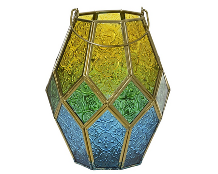 Lantaarn glas d16.5h20.5cm groen