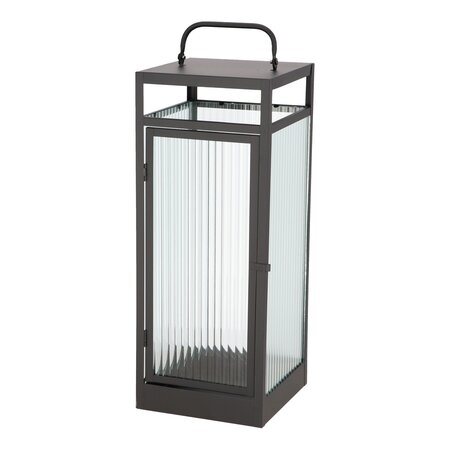 Lantaarn glas ribbel l h56.8cm zwrt