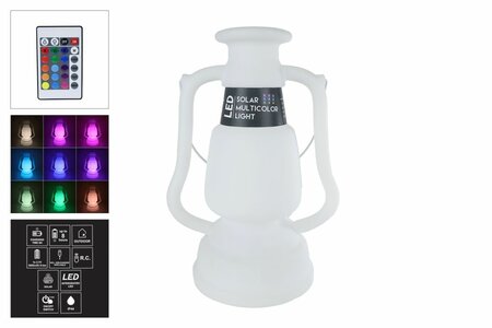 Lantaarn LED 'Lev" solar wit kunstof 35x26x50cm