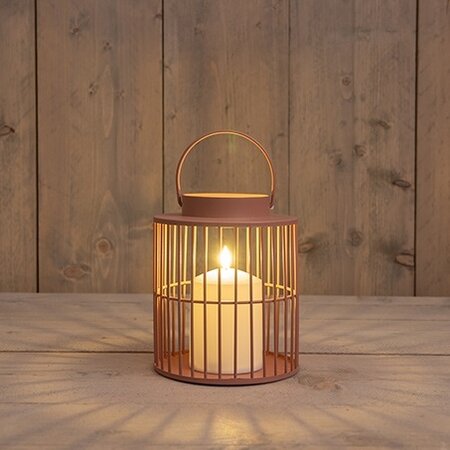 Lantaarn met kaars 18x15cm roze