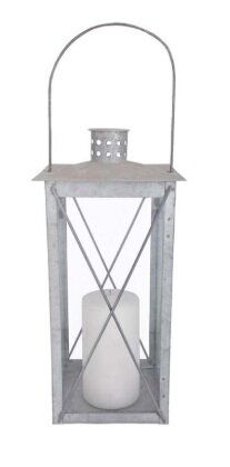 Lantaarn oud zink l17b17h37cm