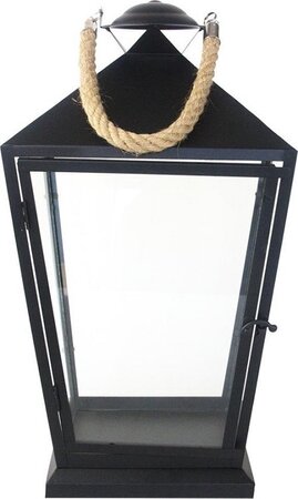 Lantaarn zwart met touw l25b25h46