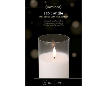 Ledkaars wax glas d8h13cm wit bo - afbeelding 1