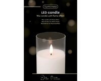 Ledkaars wax glas d8h13cm wit bo