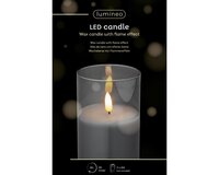 Ledkaars wax glas d8h13cm wit bo