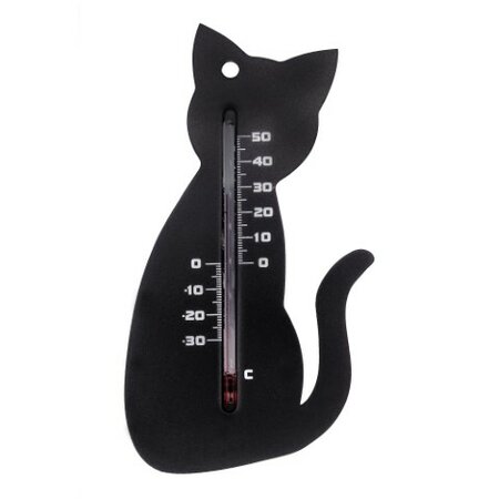 Muurthermometer zwart kat