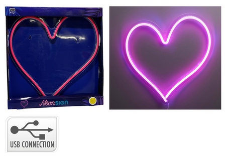 NEON HART WANDDECO 34X32CM