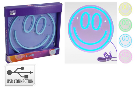 NEON SMILEY 25X25CM 4ASS