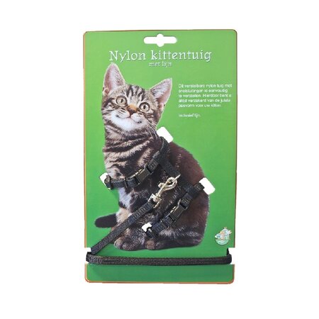 Nylon kittentuig met lijn zwart - afbeelding 1