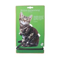 Nylon kittentuig met lijn zwart