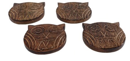 Onderzetter uil mango 10x10cm 4st