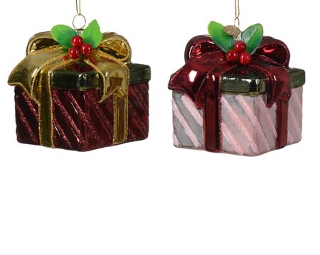 Orn.glas cadeau l8b8h8cm multi a2