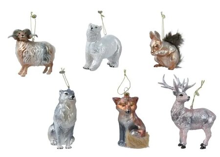 Orn.glas dier l6.5b12.8h13cm per stuk