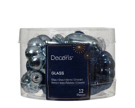 Orn.glas figuur l2b4h4cm blauw 12st