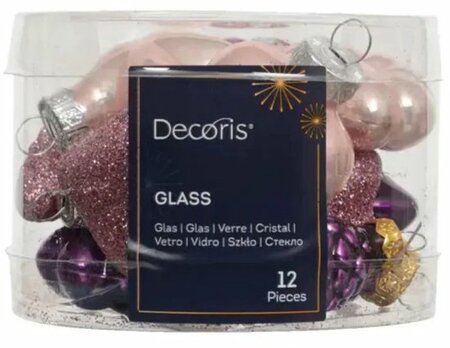 Orn.glas figuur l2b4h4cm roze 12st