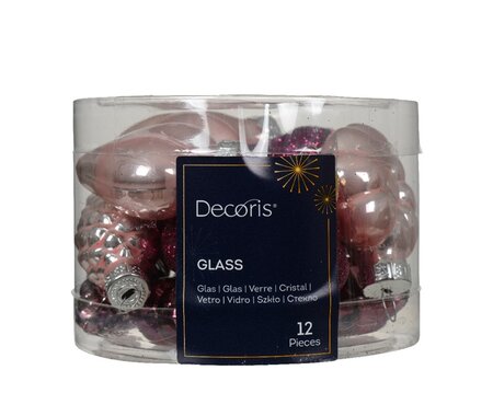 Orn.glas figuur l2b4h4cm roze 12st