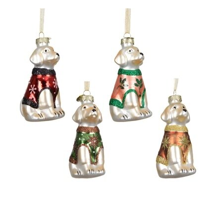 Orn.glas hond l6.1b4h8.9cm per stuk