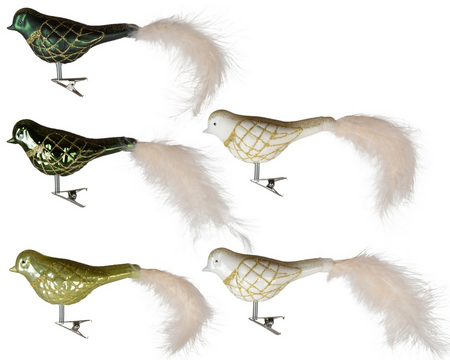 Orn.glas vogel l9b4.5h8cm d.groen 2st