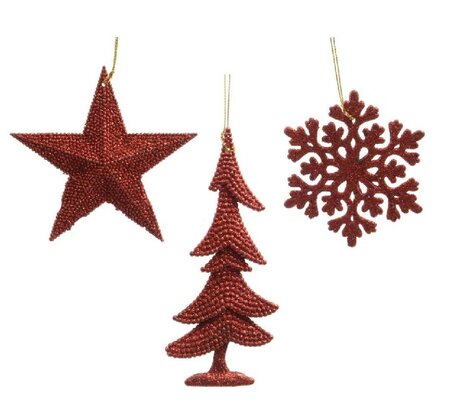 Orn.plc glitter kerstrood per stuk