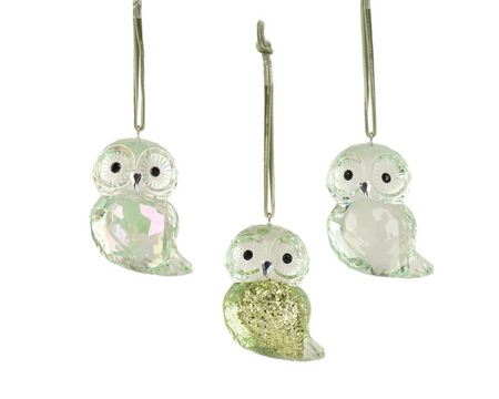 Orn.plc uil l5.5b4h6.5cm licht groen a3