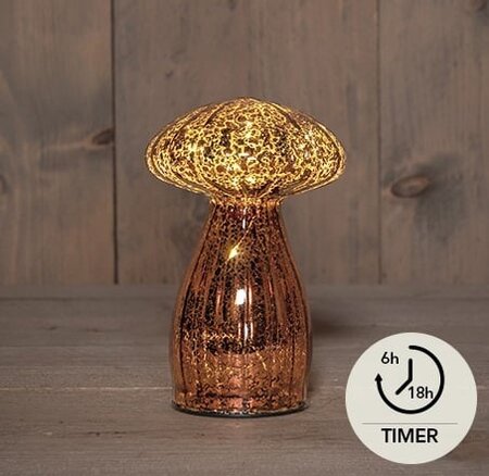 Paddenstoel glas 15x9.5cm bruin