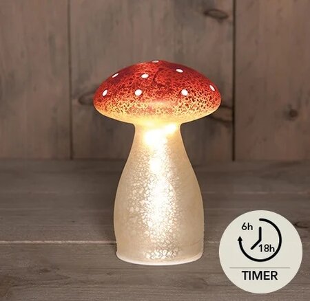 Paddenstoel glas h15cm rode stippen