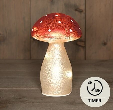 Paddenstoel glas h18cm rode stippen