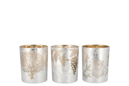 RUBY WHITE/GOLD T-LIGHT FORREST ASS 9X10CM