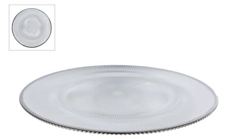 Schaal glas 33x33x2cm zilver