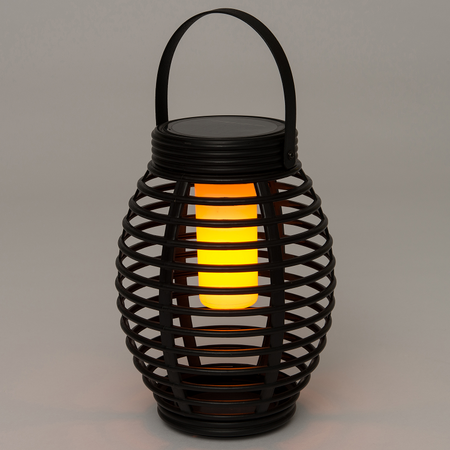 Solar lantaarn zwart d15h19cm vlam
