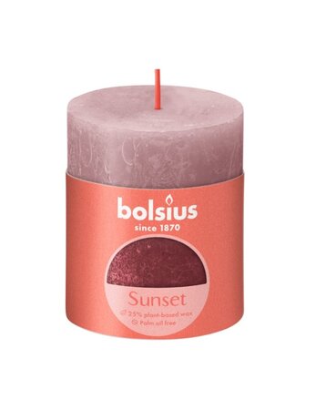 Rustiek fading sunset stompkaars 80/68 Ash rose + Red