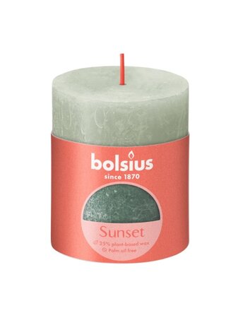 Rustiek fading sunset stompkaars 80/68 Foggy green + Oxid blue