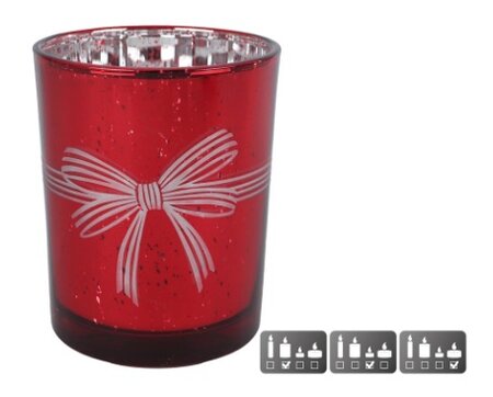 Theelichthdr glas 10x10x12cm rood