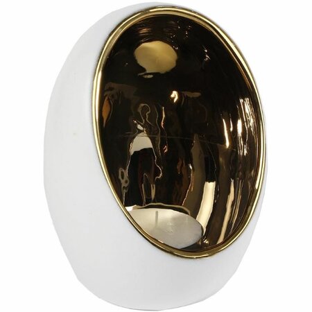 Theelichthdr goud/wit l13b13h17.5cm