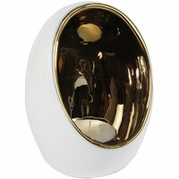 Theelichthdr goud/wit l13b13h17.5cm