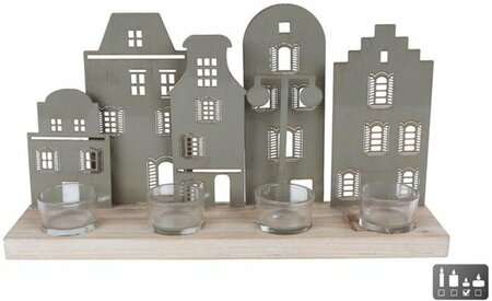 Theelichthdr metaal 38x8x20cm wit