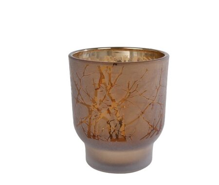 Theelichthouder brn glas l7b7h8cm