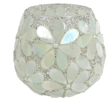 Theelichthouder glas 7x10x9cm zilver