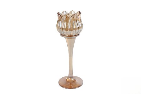 Theelichthouder glas 7x7x22cm amber