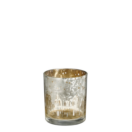 Theelichthouder huis h8d7cm zilver