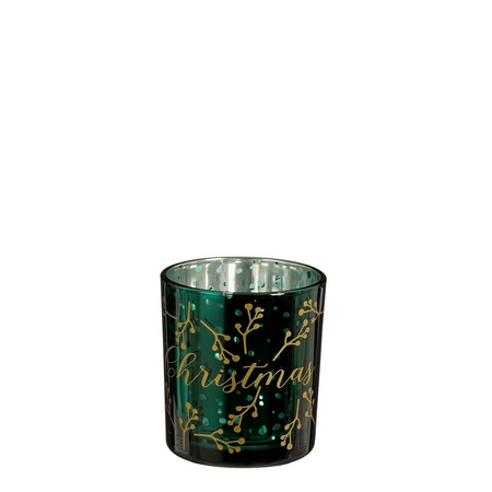 Theelichthouder kerst h8d7cm groen