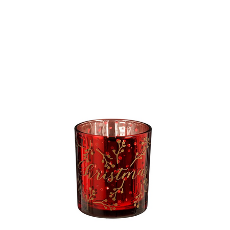Theelichthouder kerst h8d7cm rood