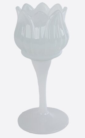 Theelichthouder s glas 7x7x16cm wit