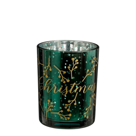 Theelichthoudr kerst h12.5d10cm grn