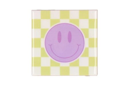 TILE SMILEY PURPLE/GREEN/WHITE 10X10X1CM