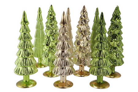 TWINKLE FOREST GREEN GLASS TREE METALLIC ASS 9X35CM