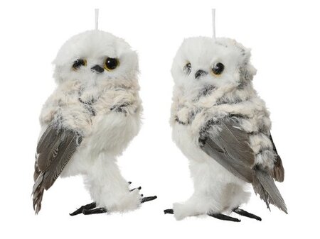 Uil kunstbont l9b7h13cm grijs a2