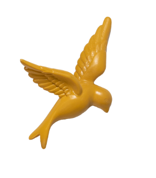 Wanddeco vogel okergeel klein l5 b12 h 16cm