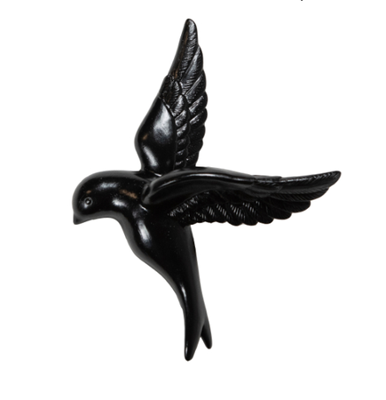 Wanddeco vogel zwart groot l7 b18 h22cm