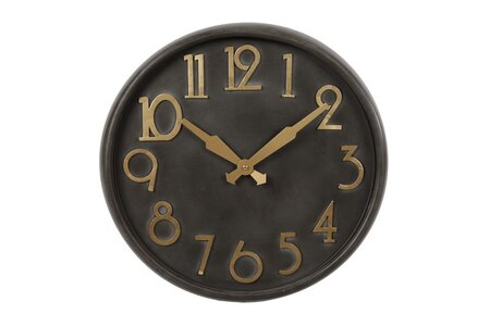 Wandklok zwart/goud d40h10cm